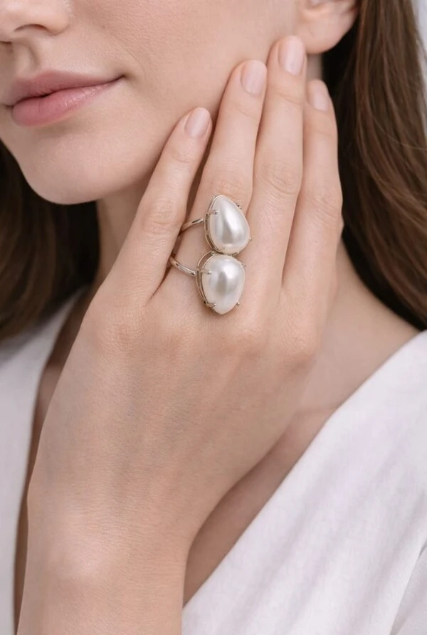 Anel Pérolas em Banho Prata