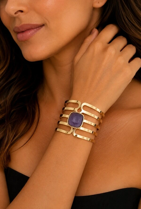 Bracelete Ametista em Banho Ouro