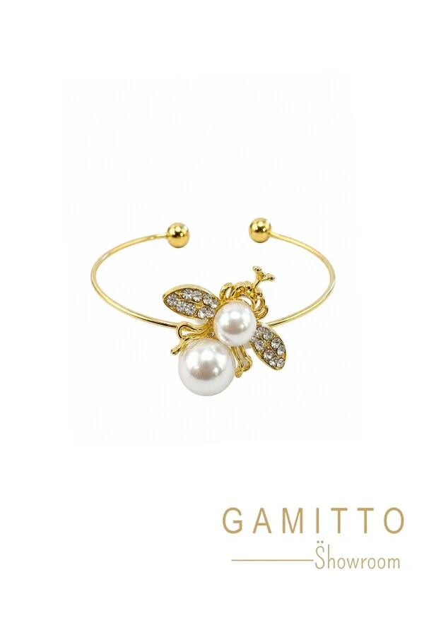 Bracelete Cristais e Pérolas em Banho Ouro