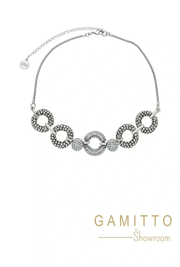 Colar Cristais em Banho Prata Vintage