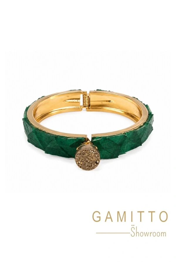 Bracelete Couro Exótico em Banho Ouro
