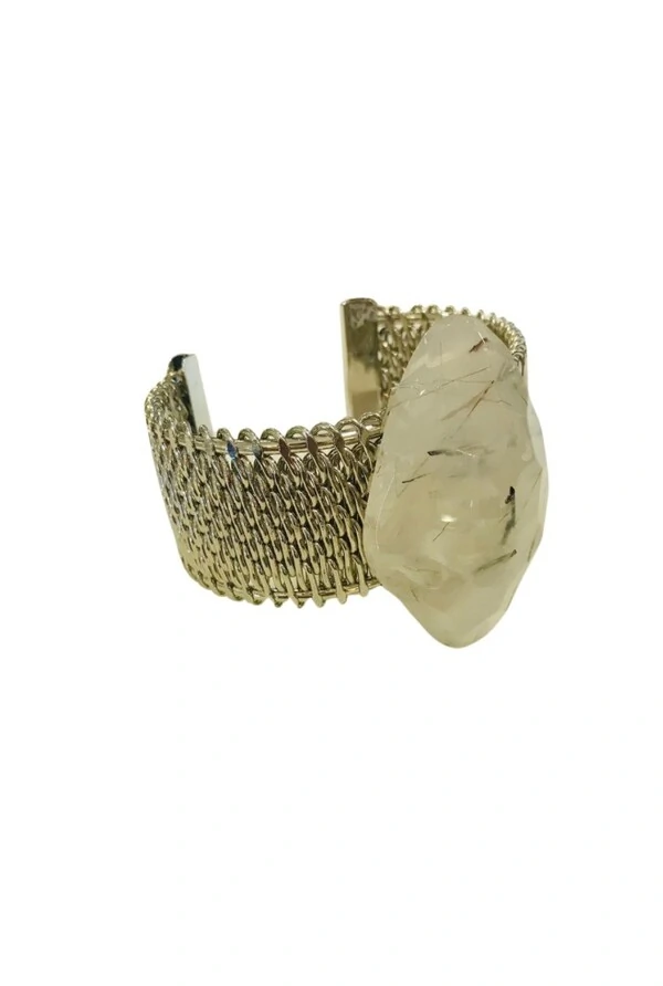 Bracelete Quartzo Rutilado em Banho Prata