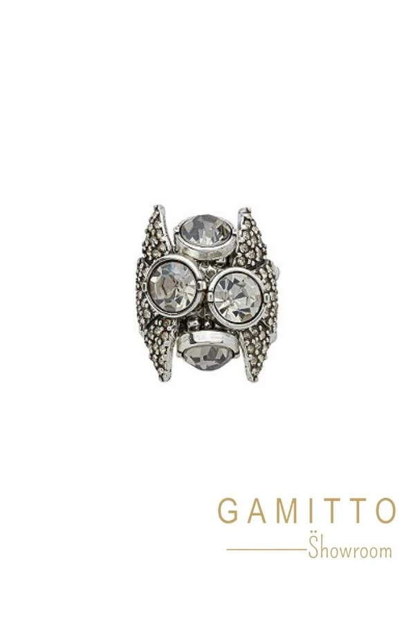 Anel Cristais em Banho Prata Vintage