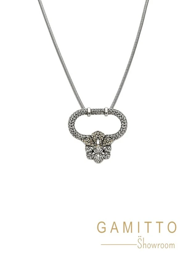 Colar Cristais em Banho Prata Vintage