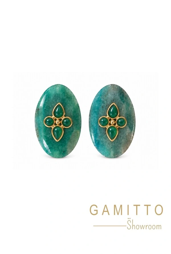 Brinco Quartzo Azul em Banho Ouro