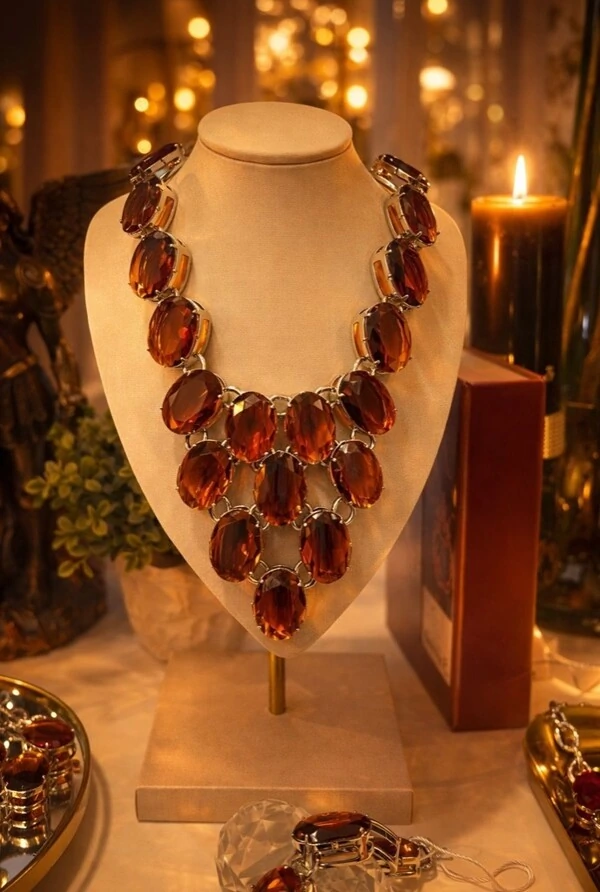 Colar Cristais em Banho Prata