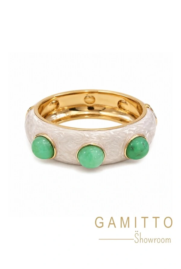 Bracelete Pedra Esmaltado em Banho Ouro