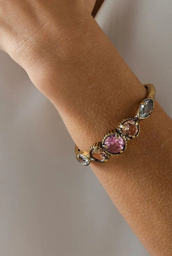Bracelete Cristais em Banho Ouro Vintage