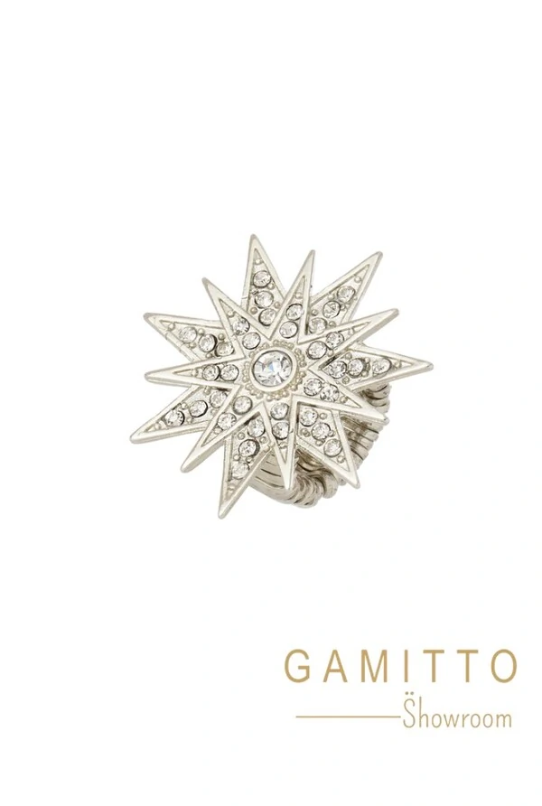 Anel Cristais em Banho Prata