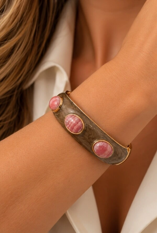 Bracelete Rodocrosita em Banho Ouro