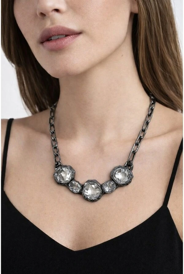 Colar Cristais em Banho Grafite