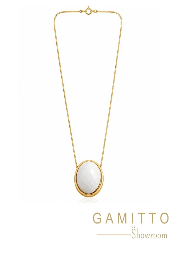 Colar Quartzo Branco em Banho Ouro