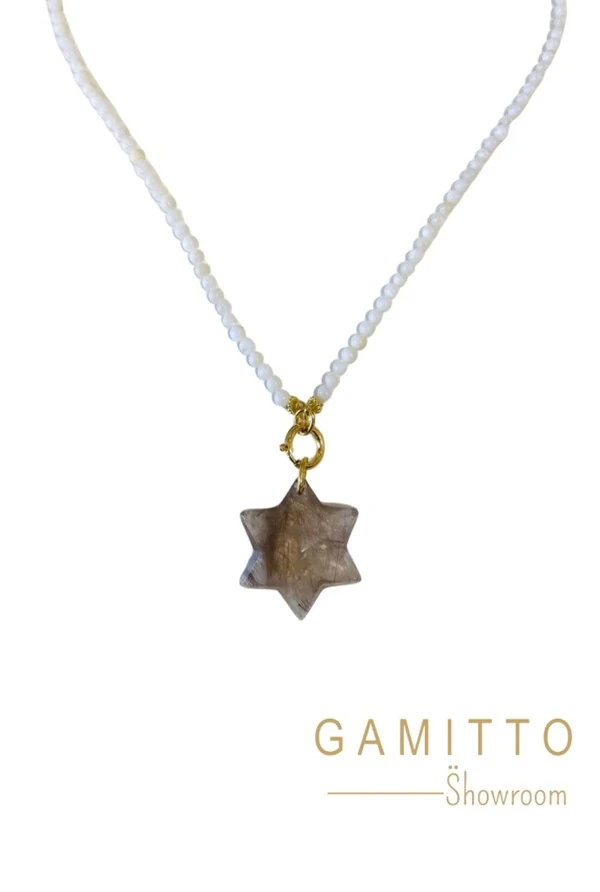 Colar Pérola Estrela em Banho Ouro