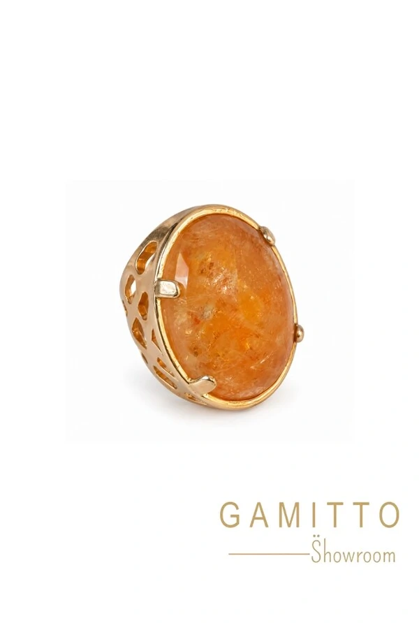 Anel Citrino em Banho Ouro