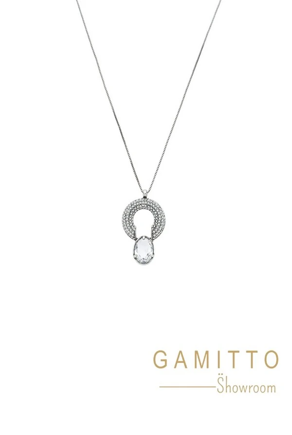 Colar Cristais em Banho Prata Vintage