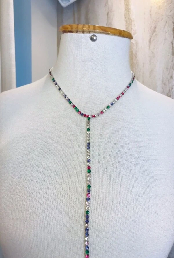 Colar Gravata em Banho Prata