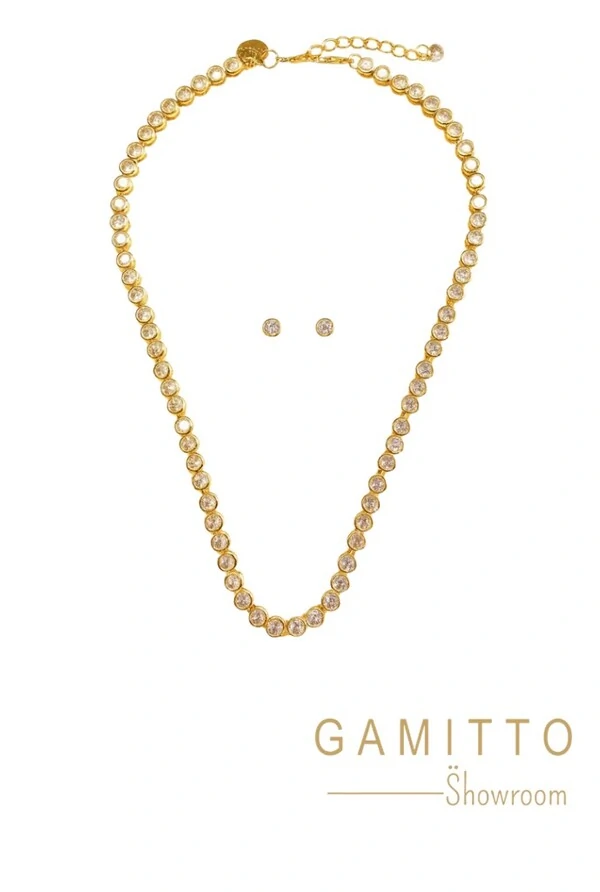 Kit Colar e Brinco Cristais em Banho Ouro