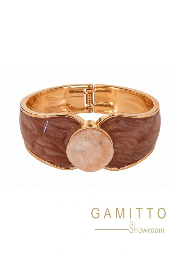 Bracelete Esmaltado com Pedra em Banho Ouro