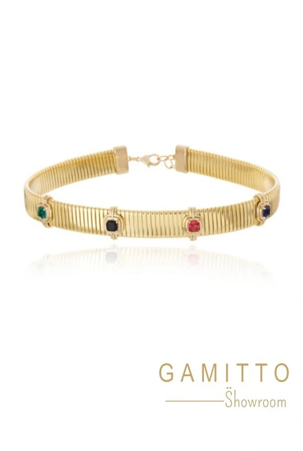 Choker Cristais em Banho Ouro