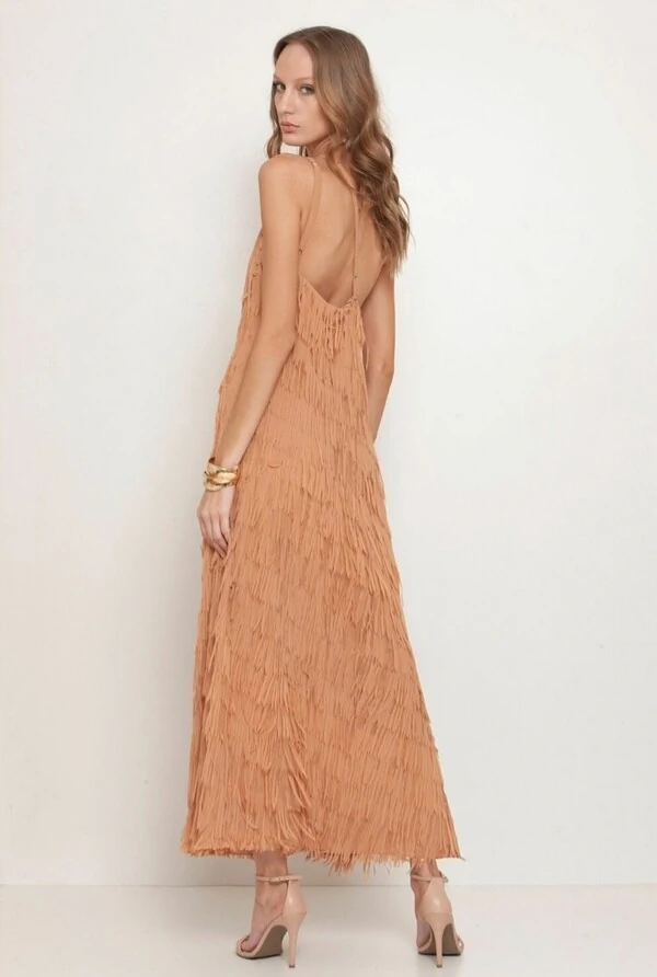 Vestido Longo Unilateral com Franjas