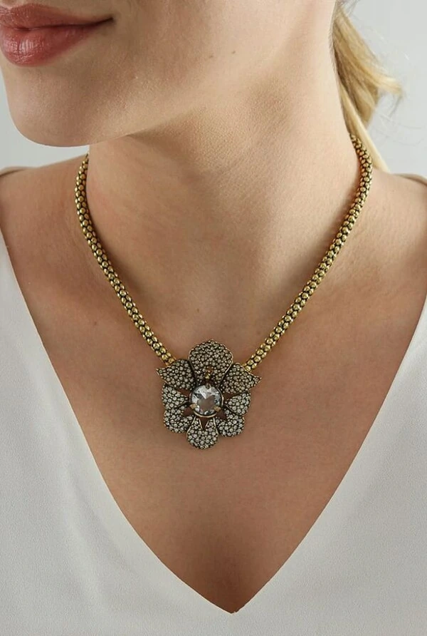 Colar Cristais em Banho Ouro Vintage