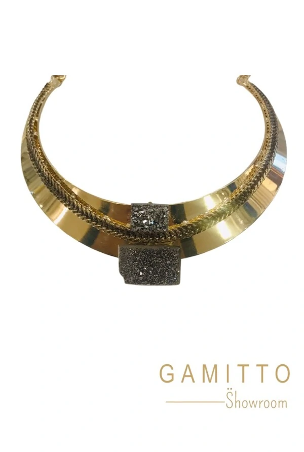 Gargantilha Drusa em Banho Ouro