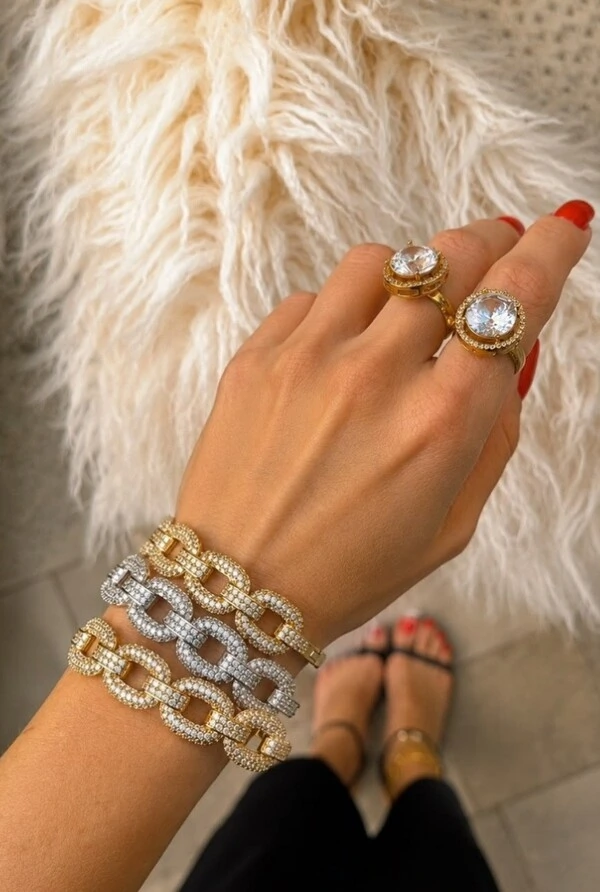 Pulseira Cristais em Banho Prata