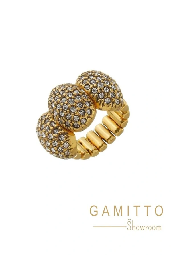 Anel Cristais em Banho Ouro Vintage