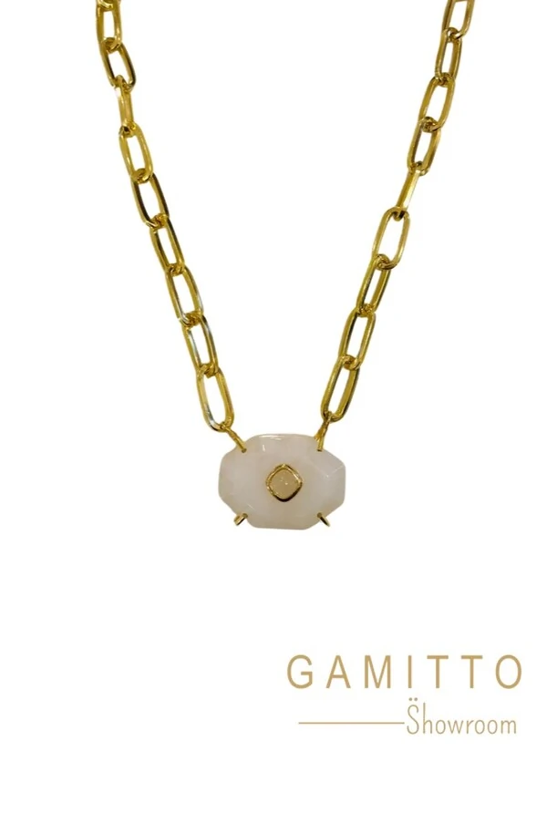 Colar Pedra Natural em Banho Ouro