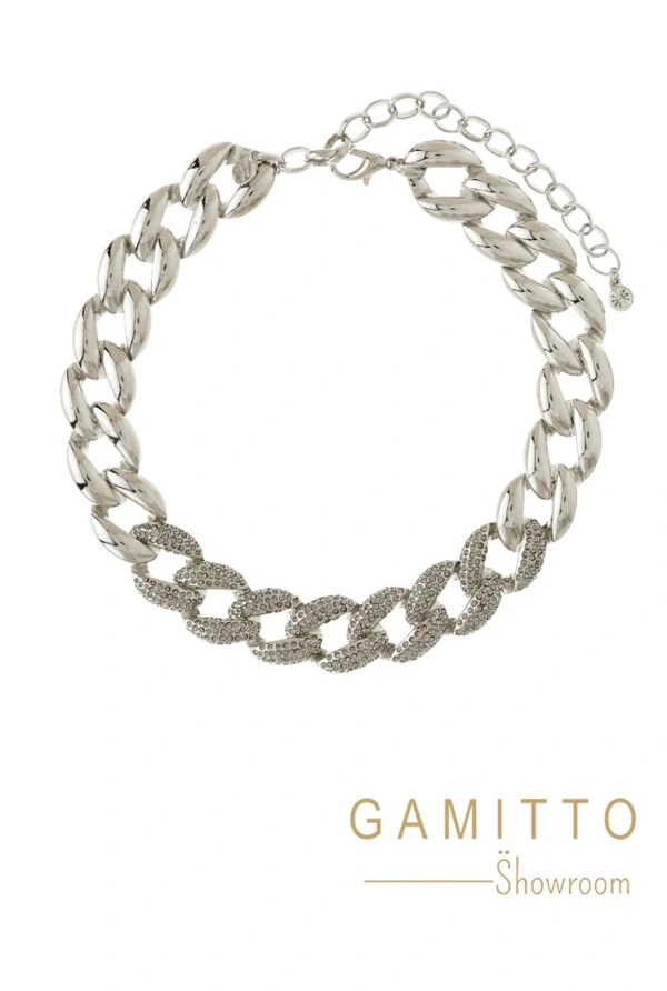 Colar Elos Brilhos em Banho Prata