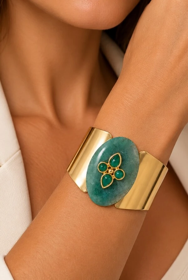 Bracelete Quartzo Azul em Banho Ouro