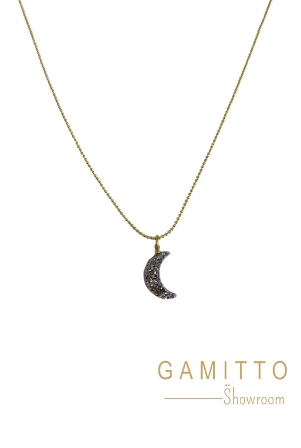 Colar Lua Drusa em Banho Ouro