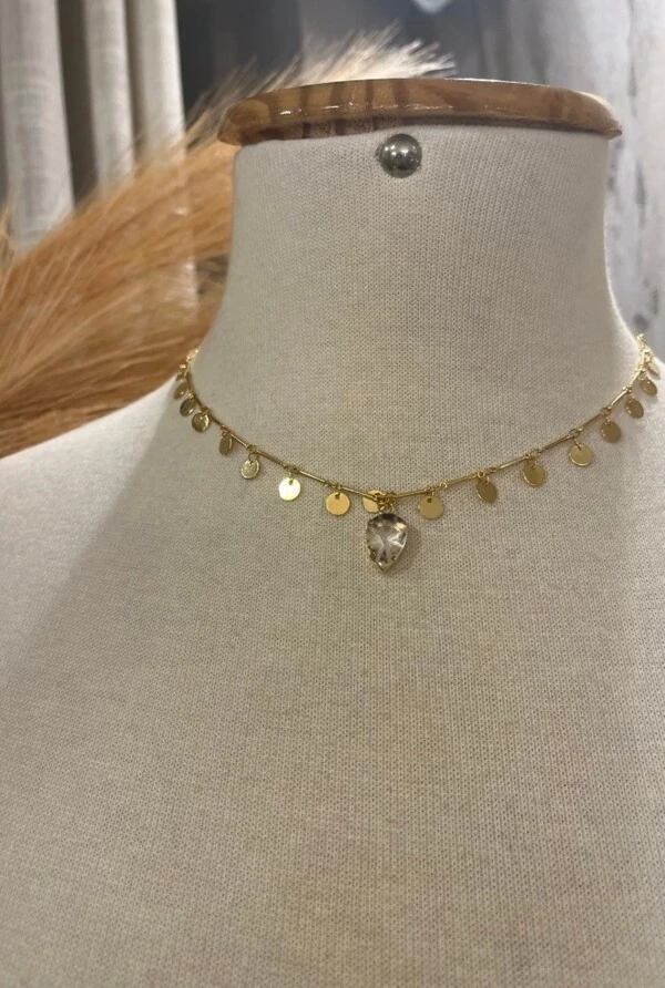 Colar Cristal em Banho Ouro