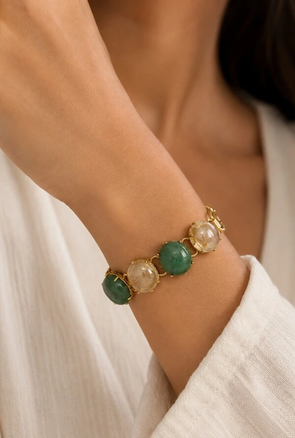 Pulseira Pedra Natural em Banho Ouro