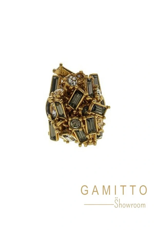 Anel Cristais em Banho Ouro Vintage