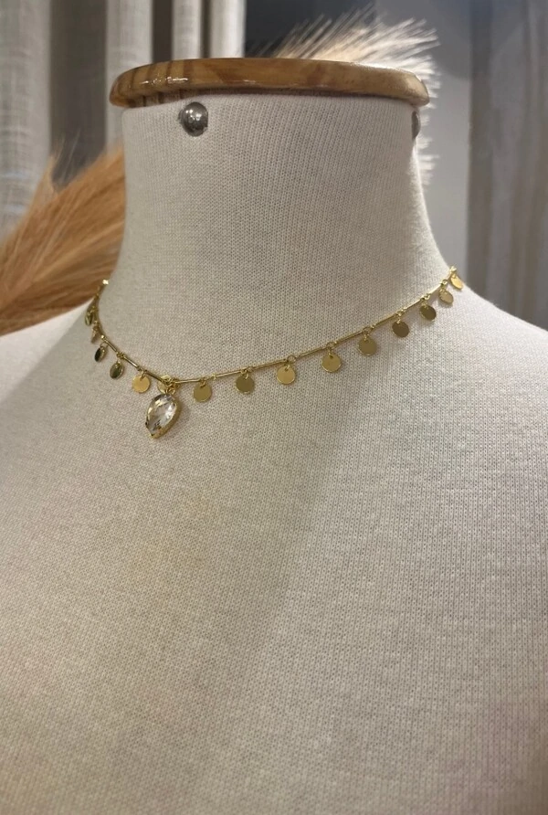 Colar Cristal em Banho Ouro
