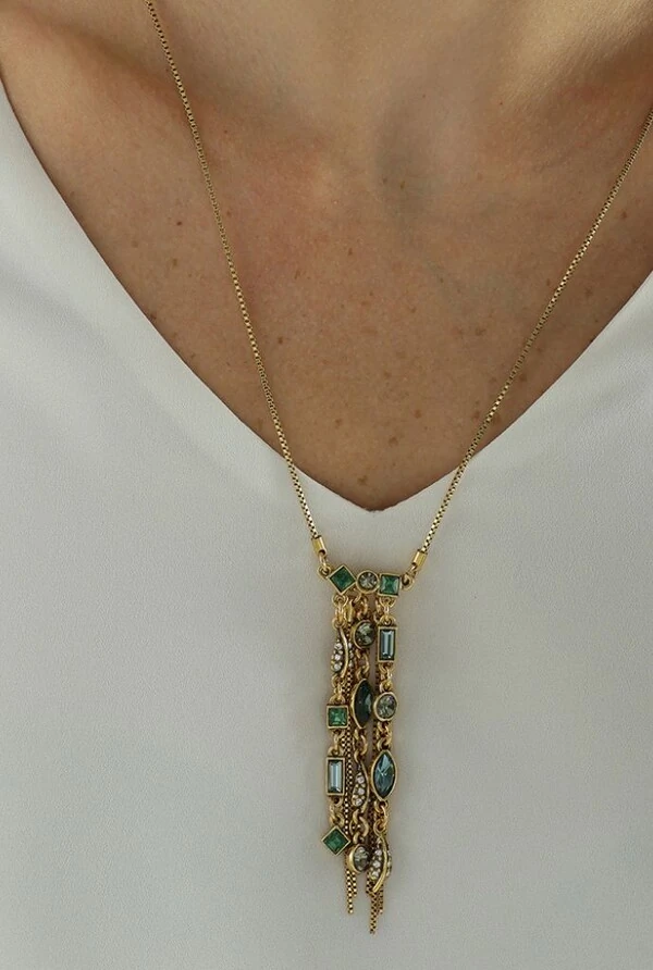 Colar Cristais em Banho Ouro Vintage