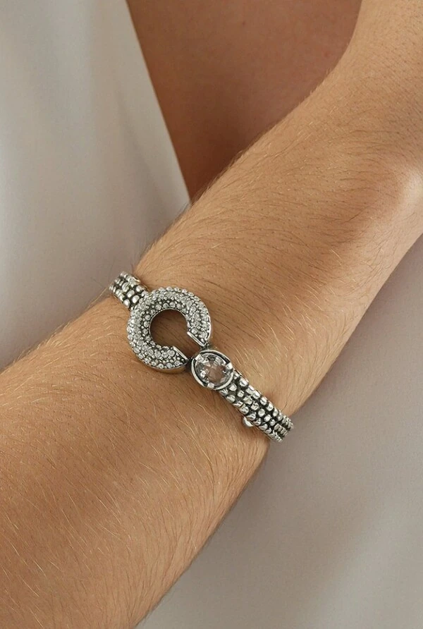 Pulseira Cristais em Banho Prata Vintage
