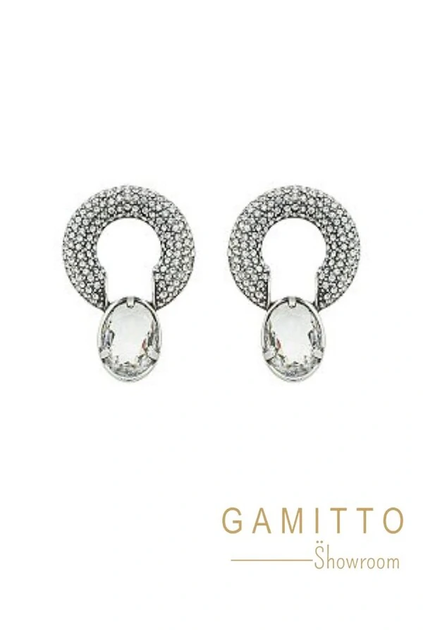 Brinco Cristais em Banho Prata Vintage