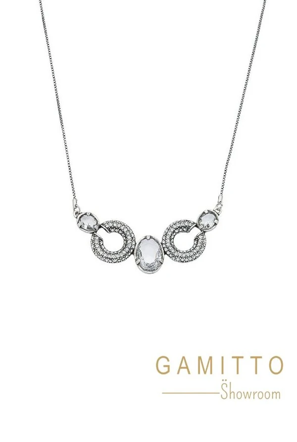 Colar Cristais em Banho Prata Vintage