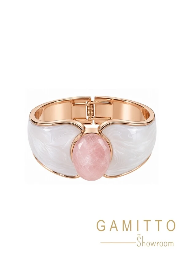 Bracelete Quartzo Rosa em Banho Ouro