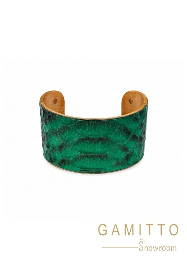 Bracelete Couro Exótico em Banho Ouro