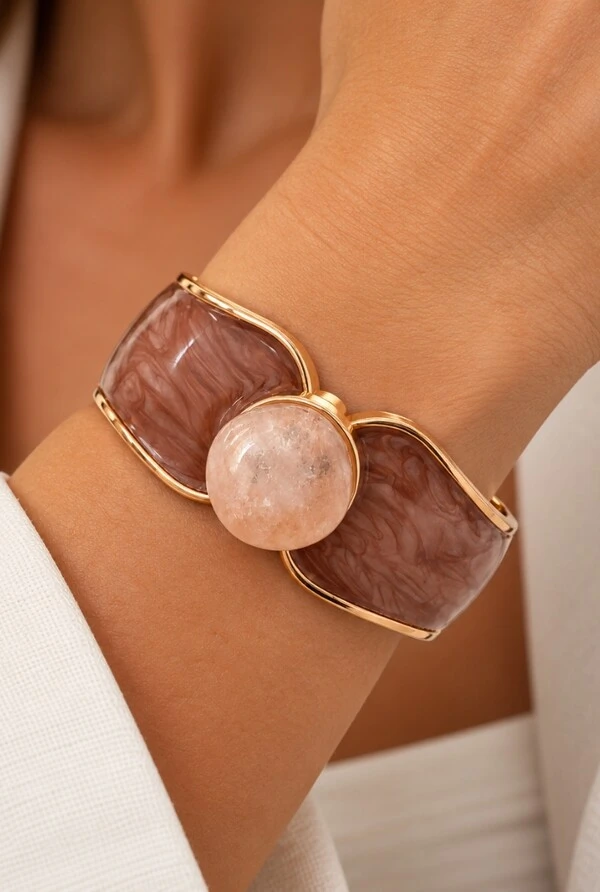 Bracelete Esmaltado com Pedra em Banho Ouro