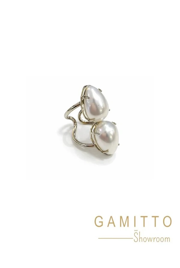 Anel Pérolas em Banho Prata