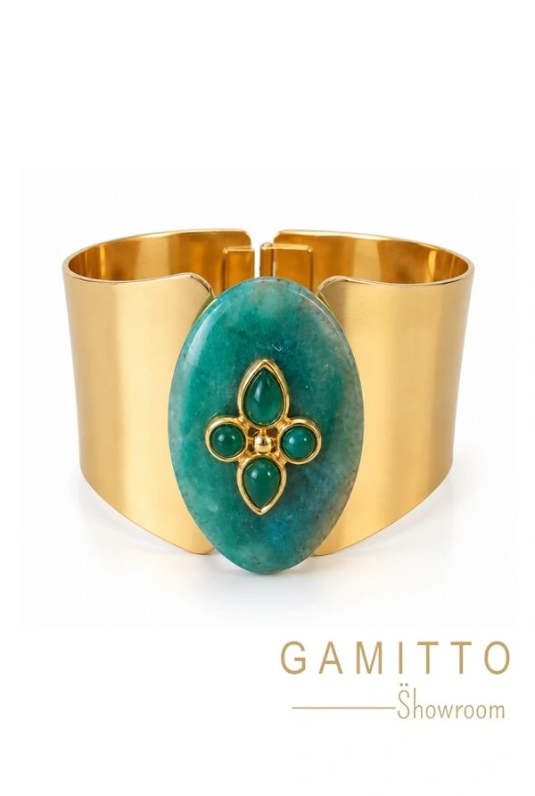 Bracelete Quartzo Azul em Banho Ouro
