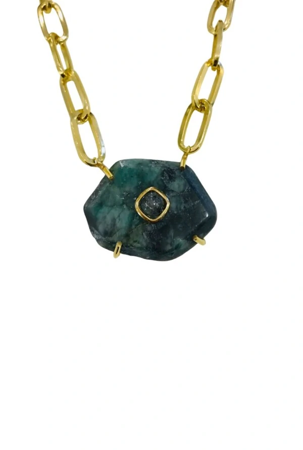Colar Esmeralda em Banho Ouro