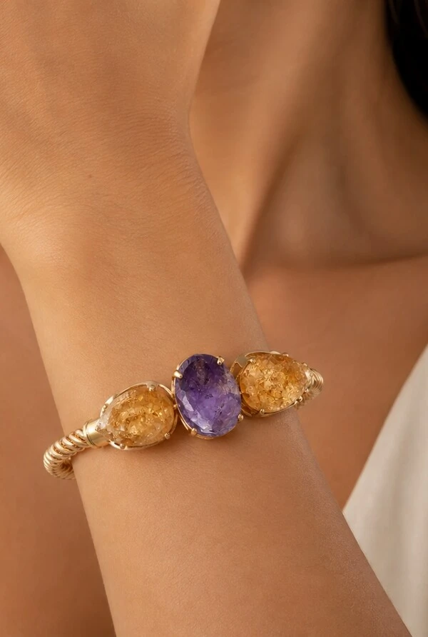 Bracelete Pedra Natural em Banho Ouro