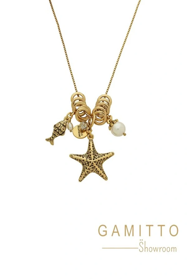 Colar Estrela Berloques em Banho Ouro Vintage