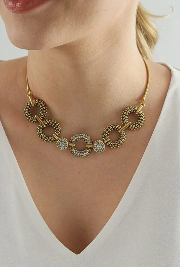 Colar Cristais em Banho Ouro Vintage