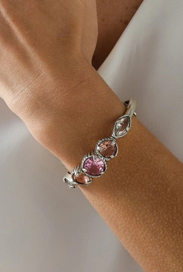 Bracelete Cristais em Banho Prata Vintage